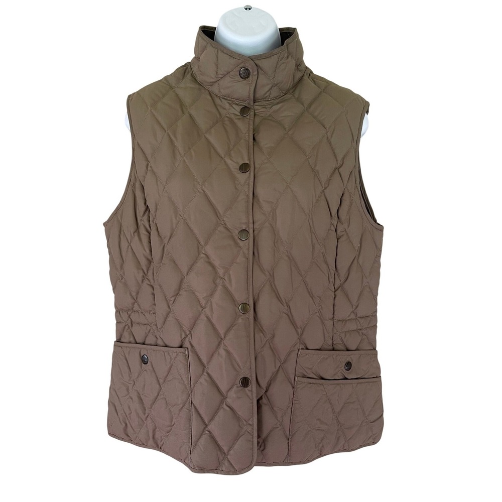 Eddie Bauer Women Brown Diamond Quilted 650 Fill Goose Down Puffer Vest Large